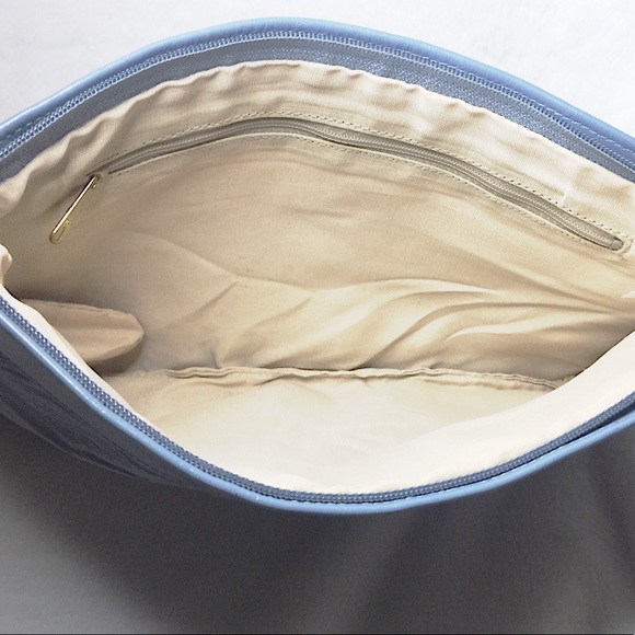 🥳HP: Sky Blue Leather Wristlets Zipper w/Ribbed Decor Vintage Bag - Picture 4 of 14